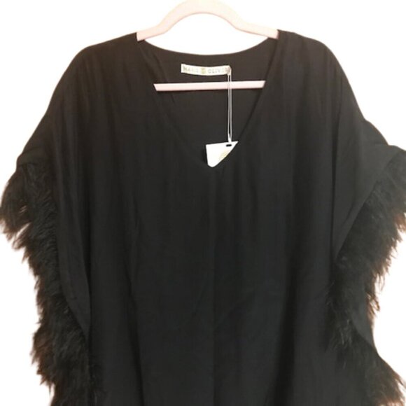 NWT Marie Oliver Women's Maura Feather V-Neck Dress 100% Silk - Black - Picture 6 of 10